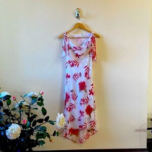 SPEECHLESS Red Floral on White Cowl Neck Midi Dress, Size 3